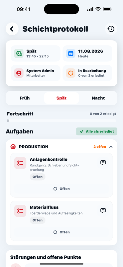 iOS Screenshot Schichtprotokoll